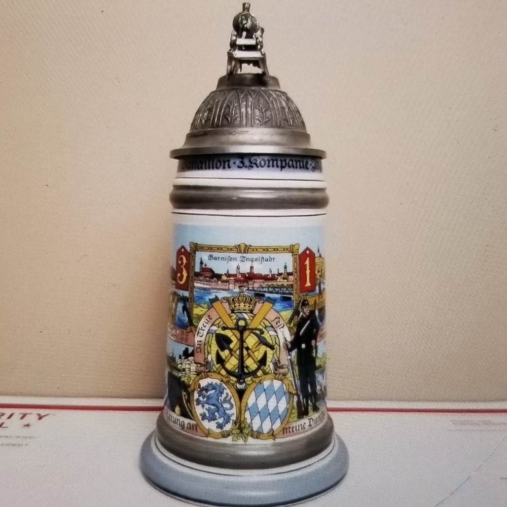 Regimental Military Lithopane German Beer Stein 1911 ~ 1913 Train Army Locomotiv